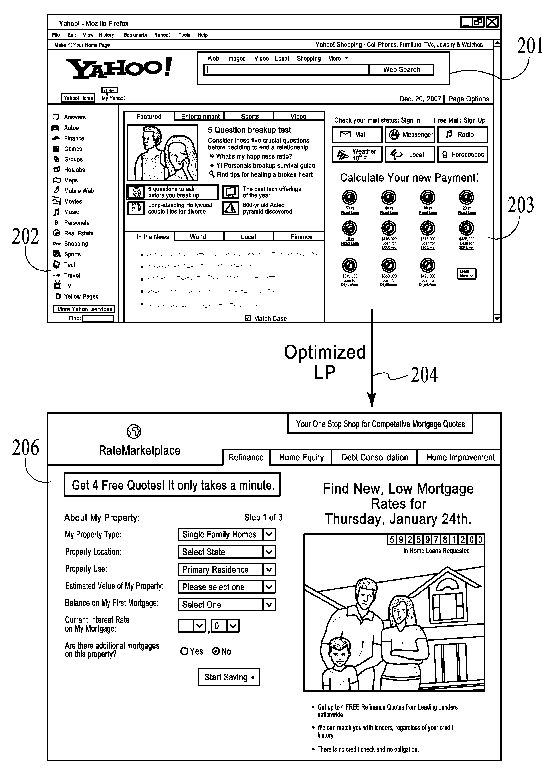 Web page server process using visitor context and page features to select optimized web pages for display