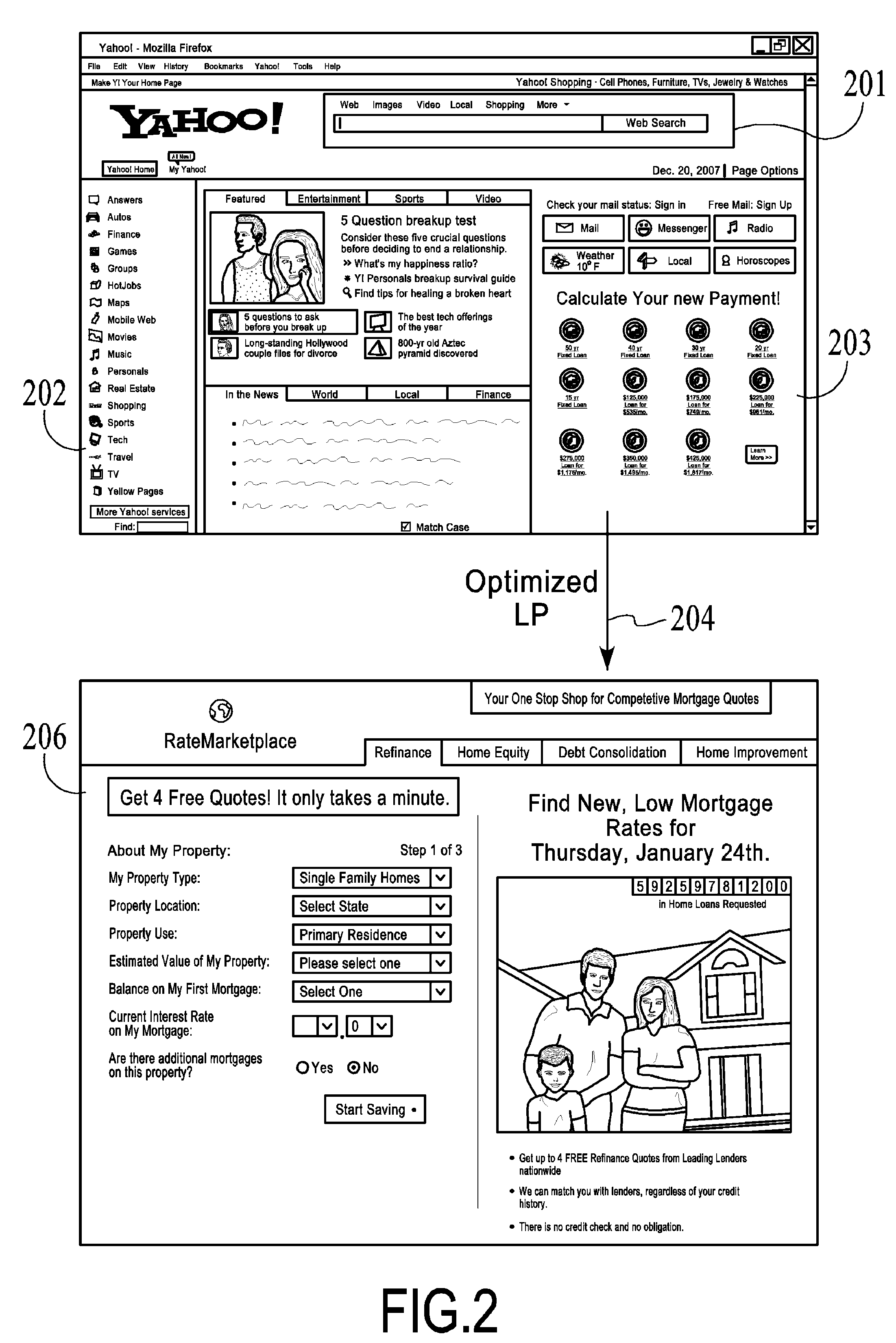 Web page server process using visitor context and page features to select optimized web pages for display