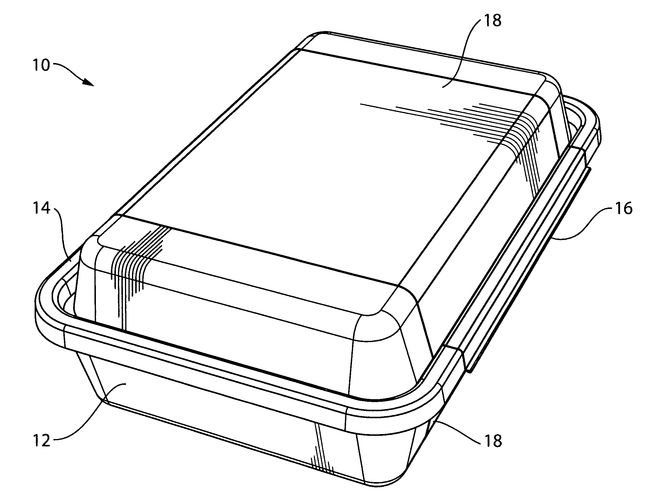 Injection moulded clam shell container utilizing label as hinge element