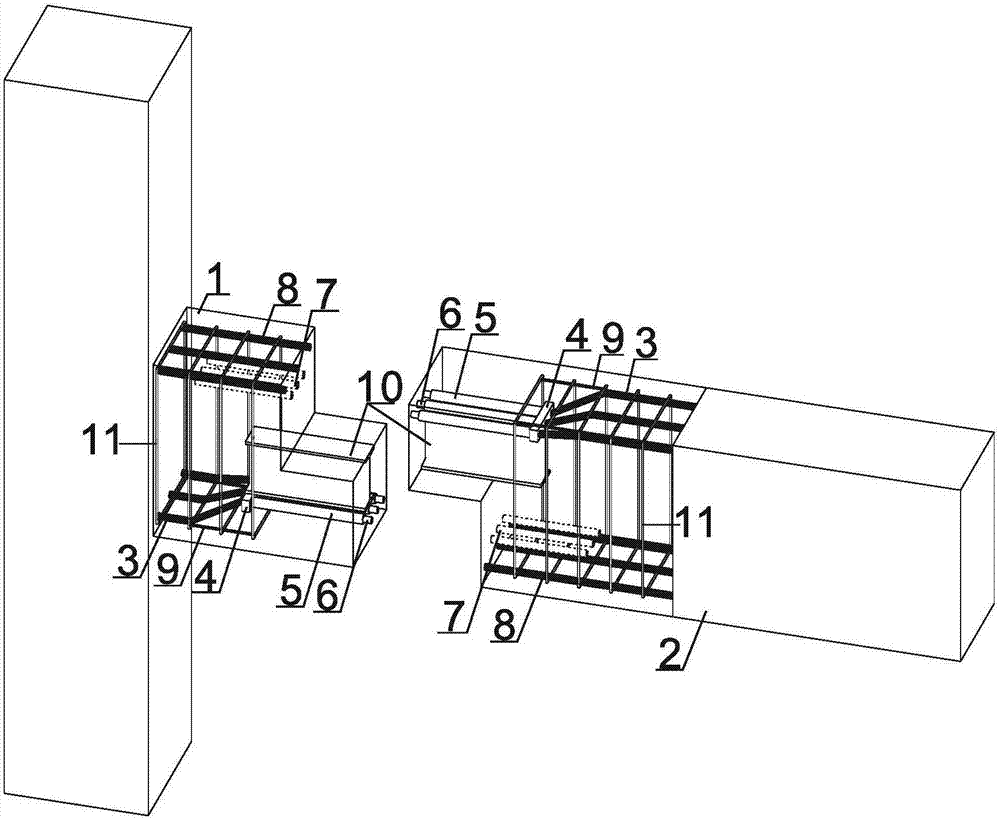 Connecting structure for prefabricated regenerated block concrete beam and construction method thereof