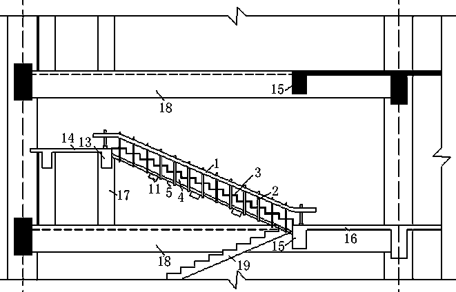 One-time continuous pouring and forming construction method of stairs based on integral shaped formwork