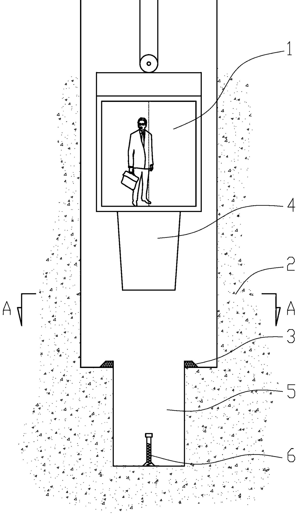 Elevator falling piston type air cushion buffering device