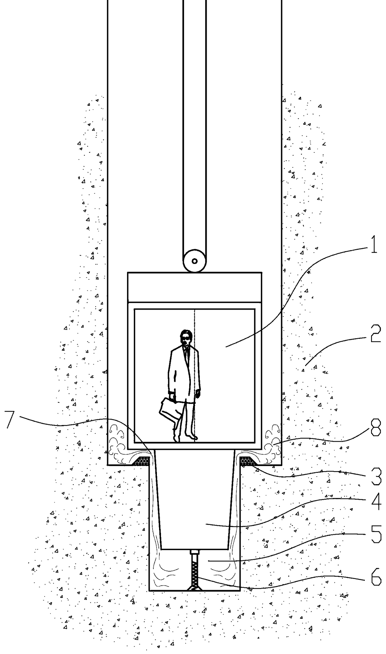 Elevator falling piston type air cushion buffering device