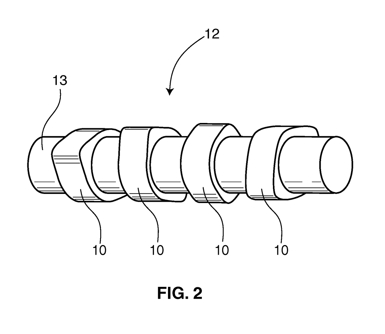 Dual-lobed cam for a camshaft and engine assembly