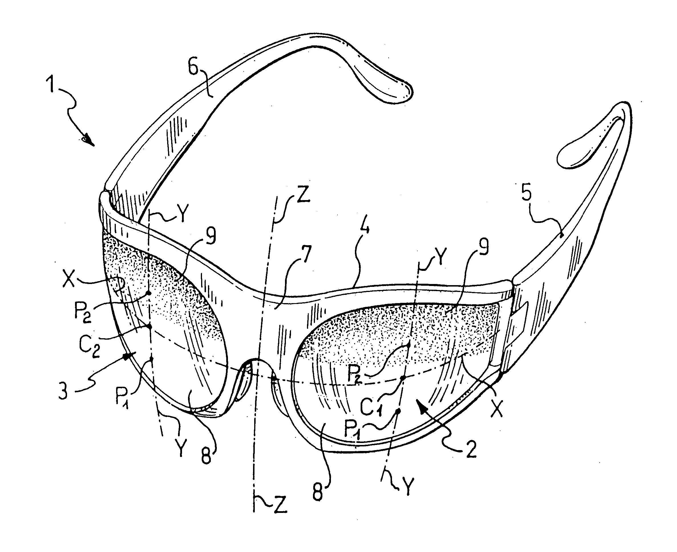 Polarized optical element having differentiated transmittance properties for use in eye-protecting devices