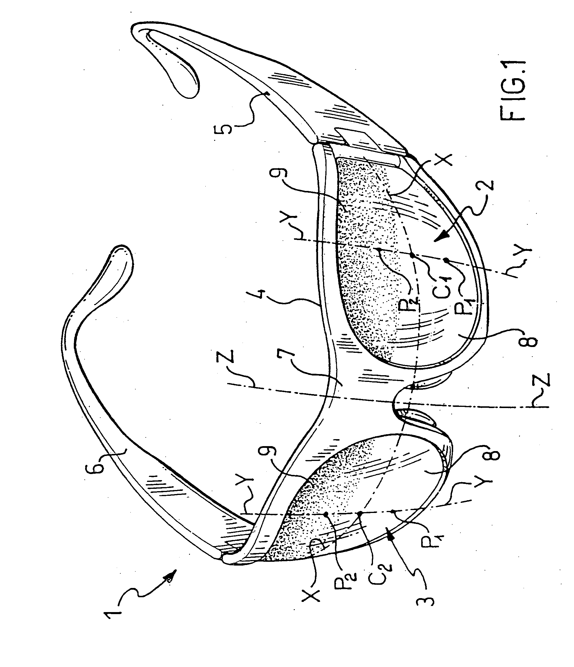 Polarized optical element having differentiated transmittance properties for use in eye-protecting devices