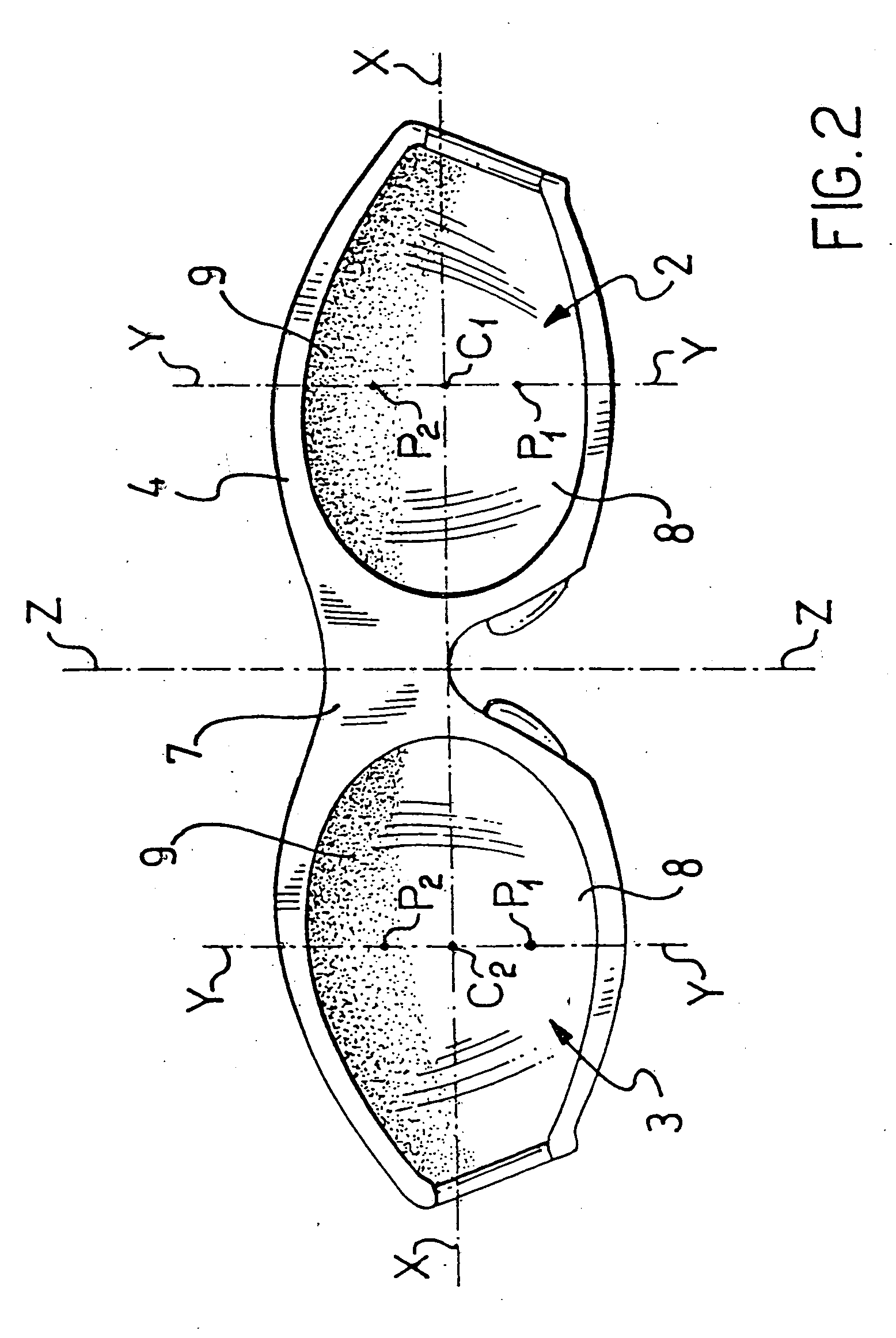 Polarized optical element having differentiated transmittance properties for use in eye-protecting devices