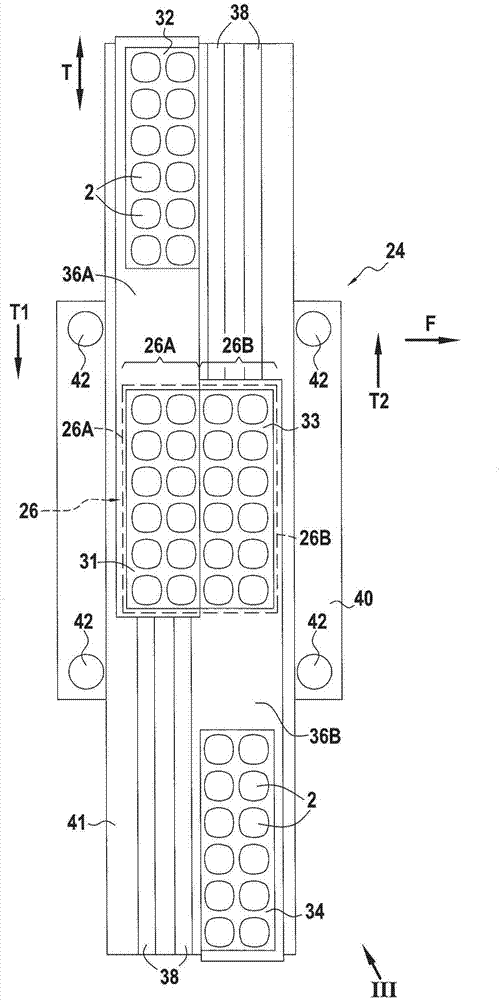 Device for thermoforming containers having translational mould blocks