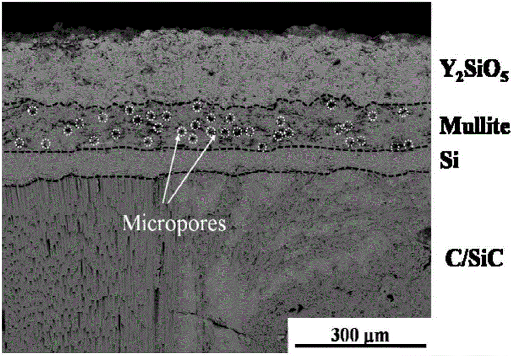 Method for preparing microstructural interlayer interface Mullite/yttrium silicate complex coating