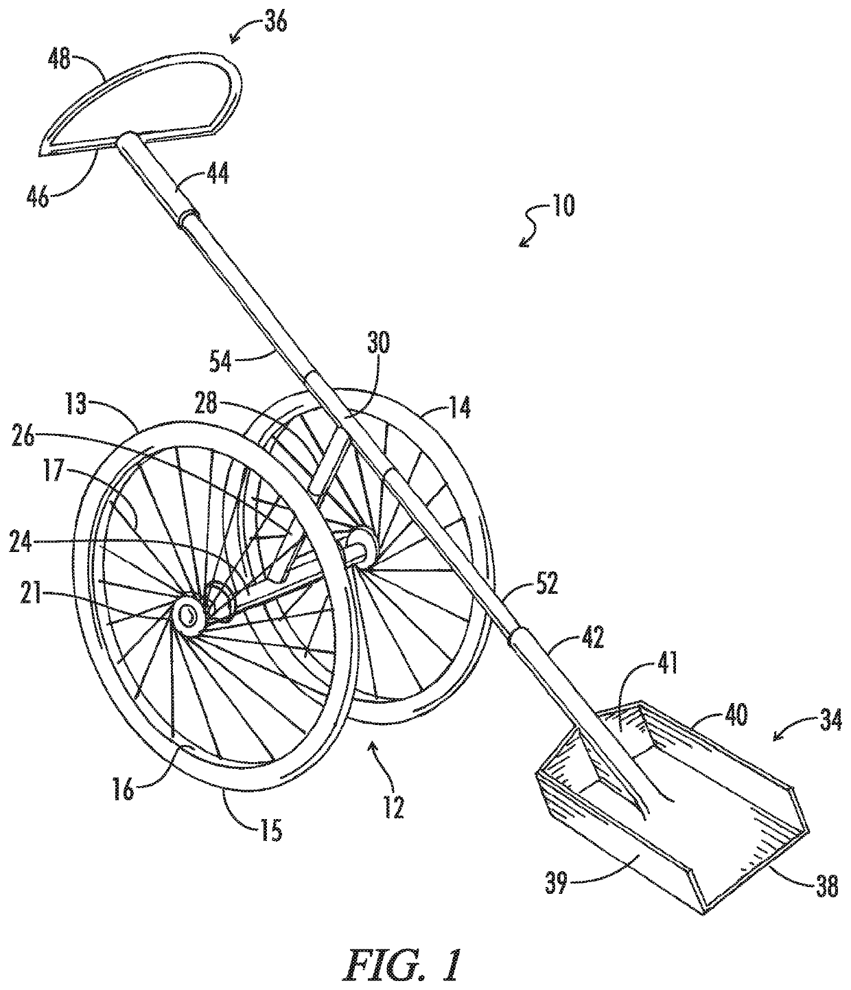 Energy conserving wheeled shovel