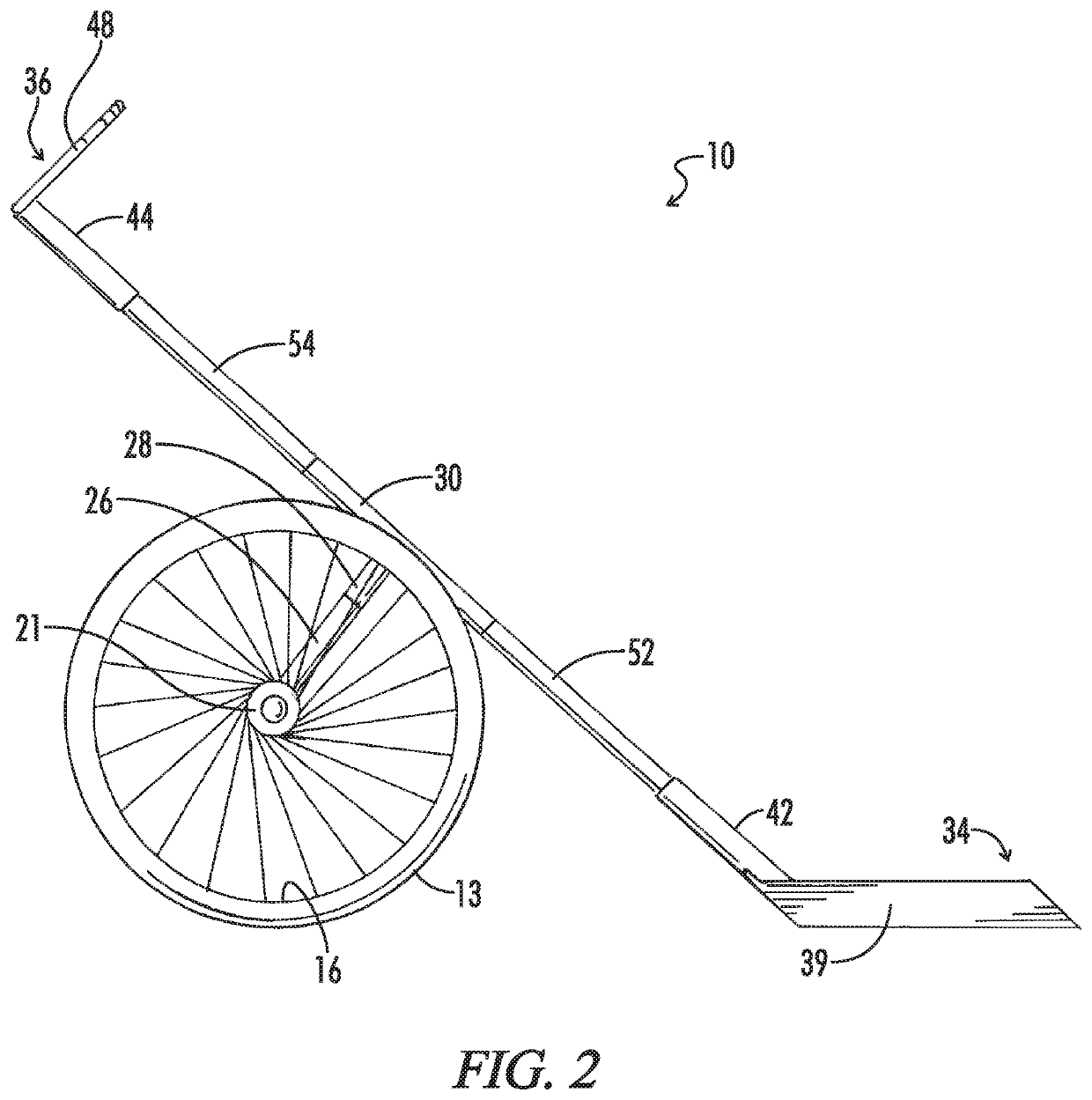 Energy conserving wheeled shovel