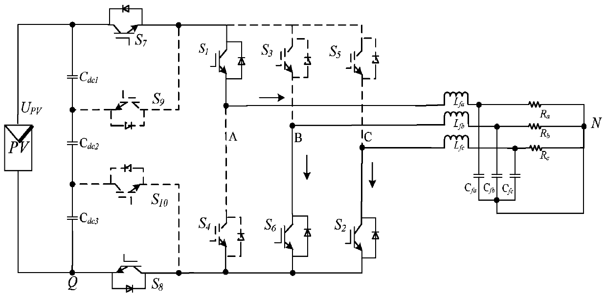 A ten-switch clamp type three-phase non-isolated photovoltaic inverter topology