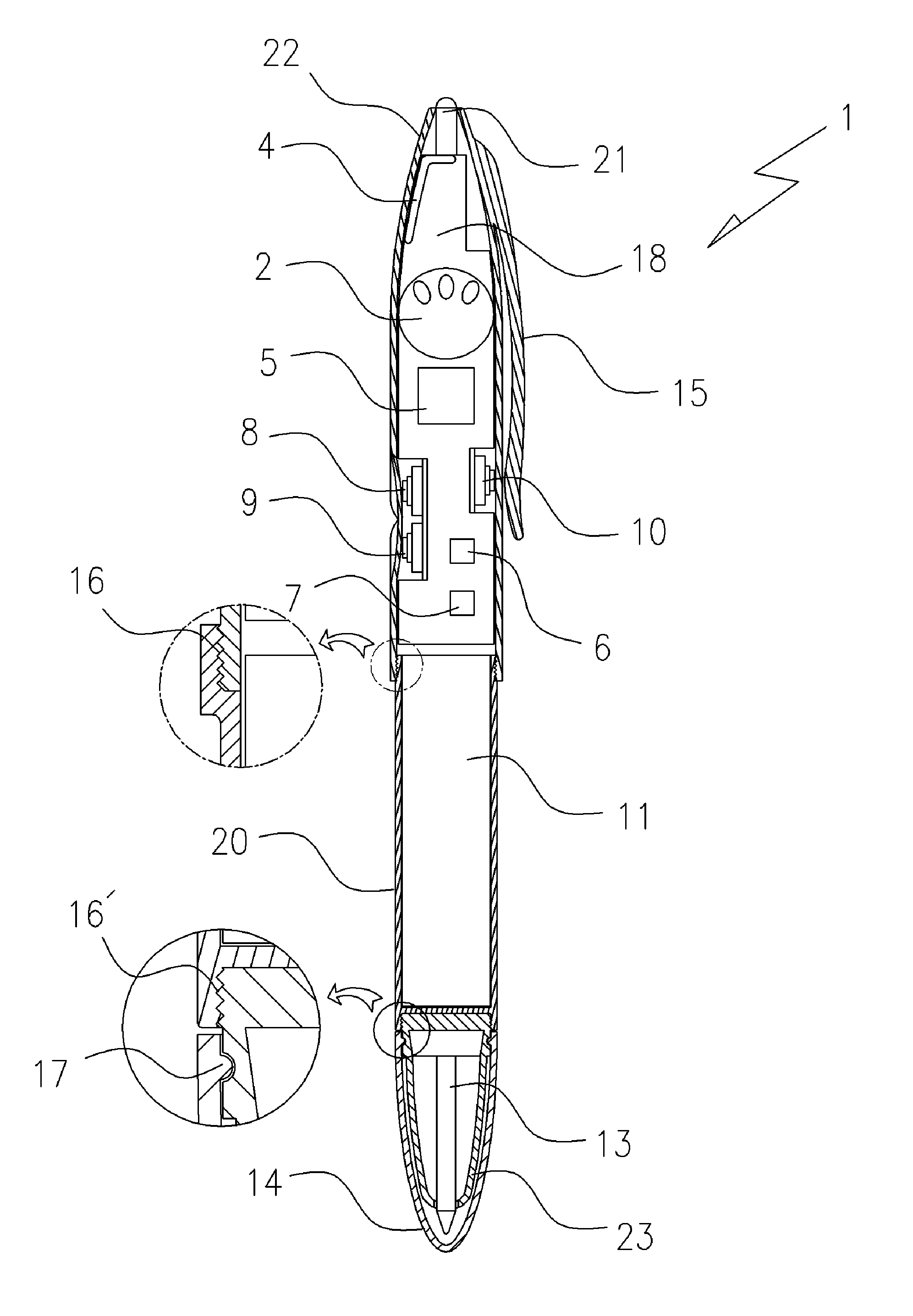 Pen-type wireless transceiver for mobile communication terminal using bluetooth