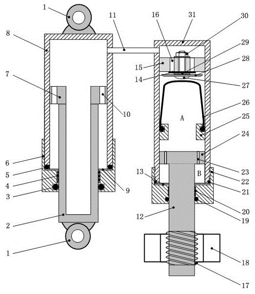 Push rod type stiffness steplessly adjustable oil and gas spring