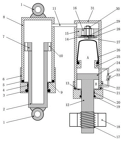 Push rod type stiffness steplessly adjustable oil and gas spring