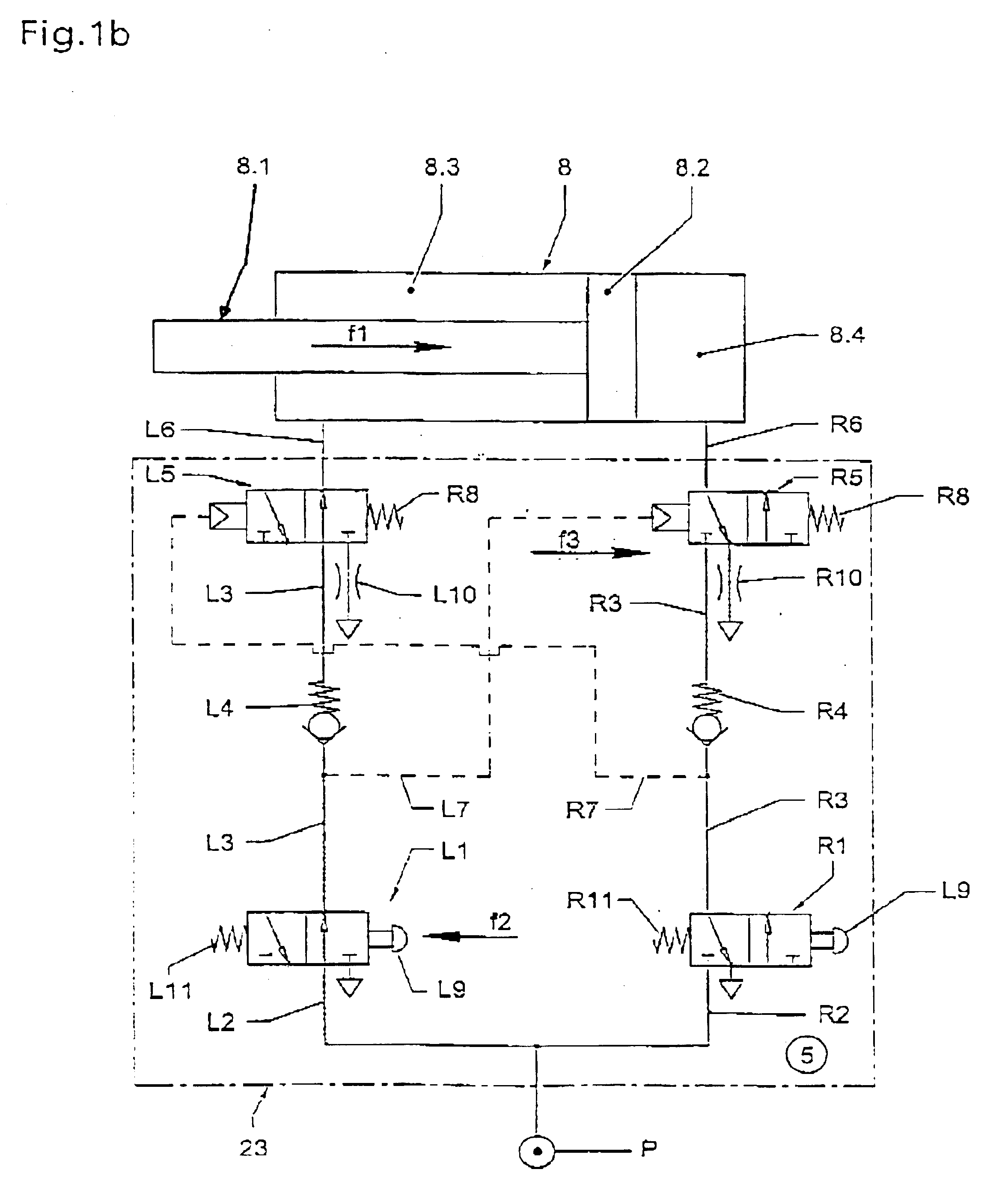 Actuating valve for bidirectional pneumatic cylinder and use of such actuating valve for bobbin creels controlled by pneumatic cylinders