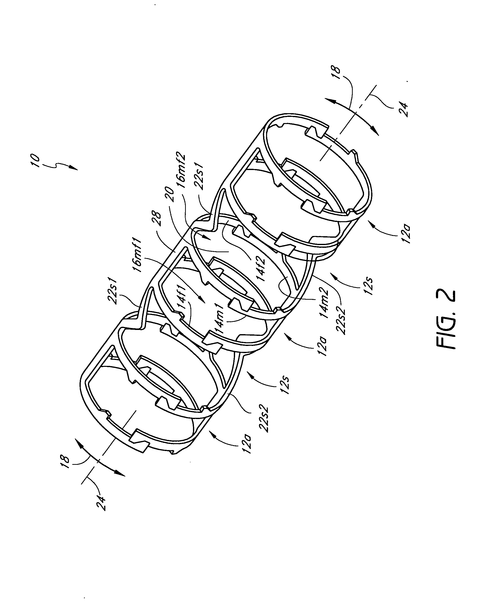 Axially nested slide and lock expandable device