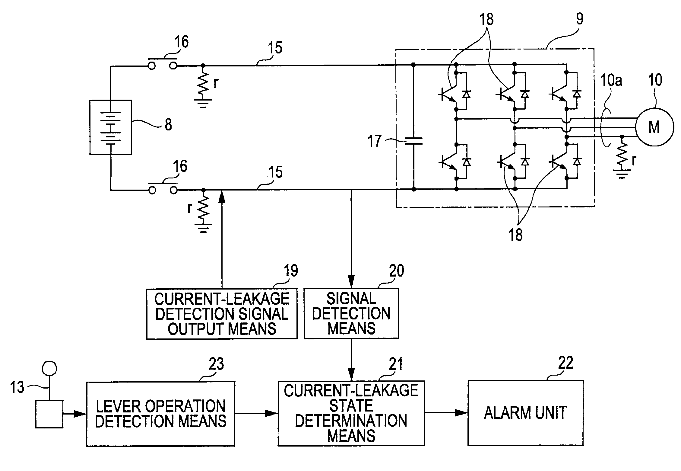 Current leakage detector of construction machine