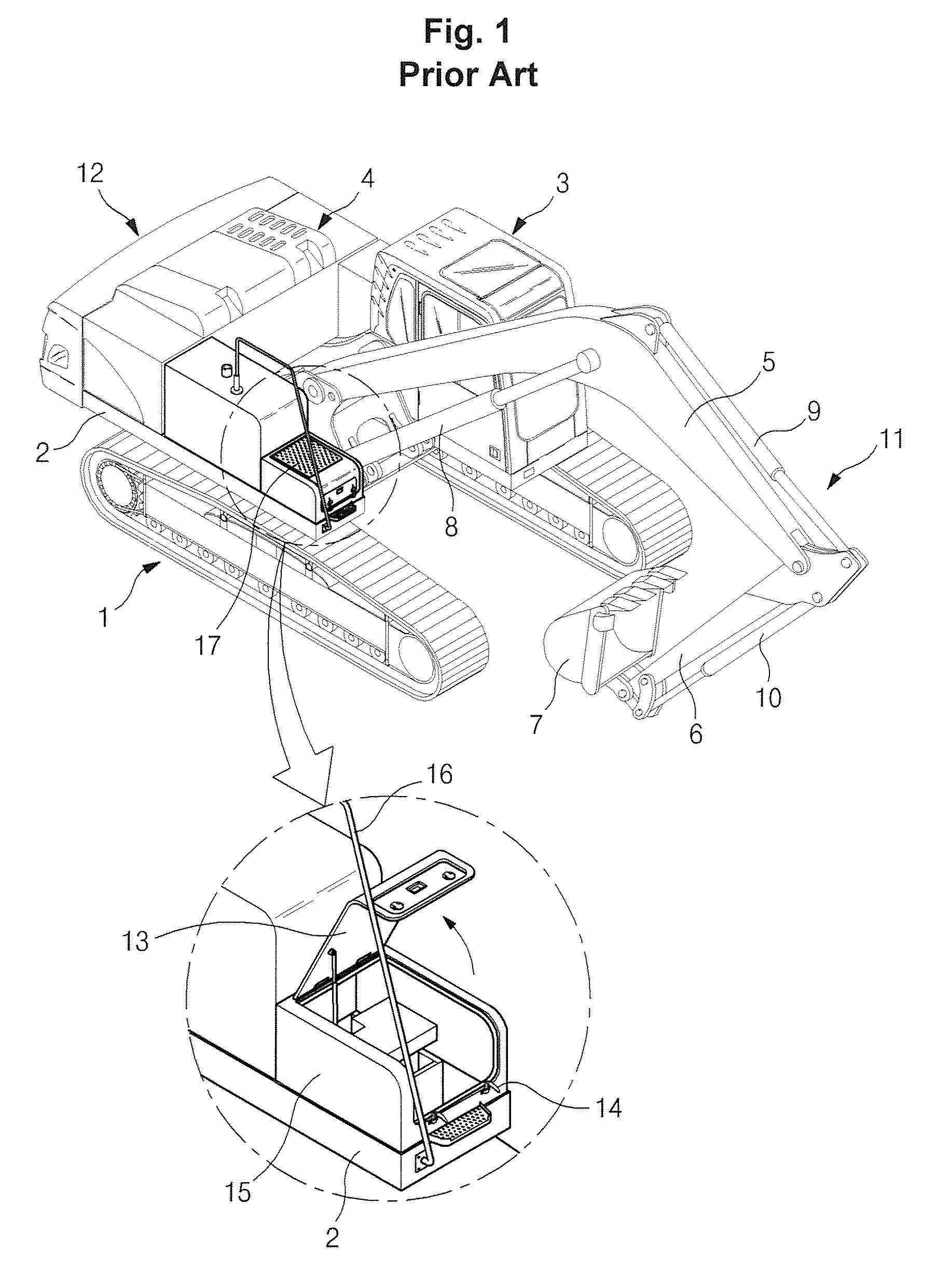 Heavy equipment having tool box opening in forward direction of the equipment