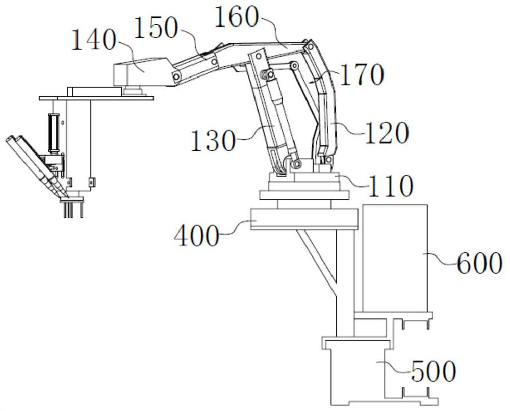 Mechanical arm powder spraying assembly and material distributing machine