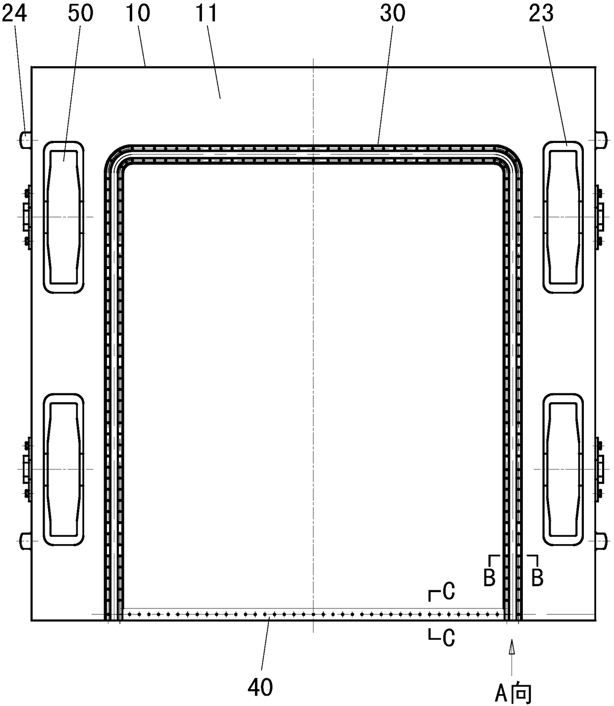 Small-orifice integral casting type plane fixed wheel bulkhead gate