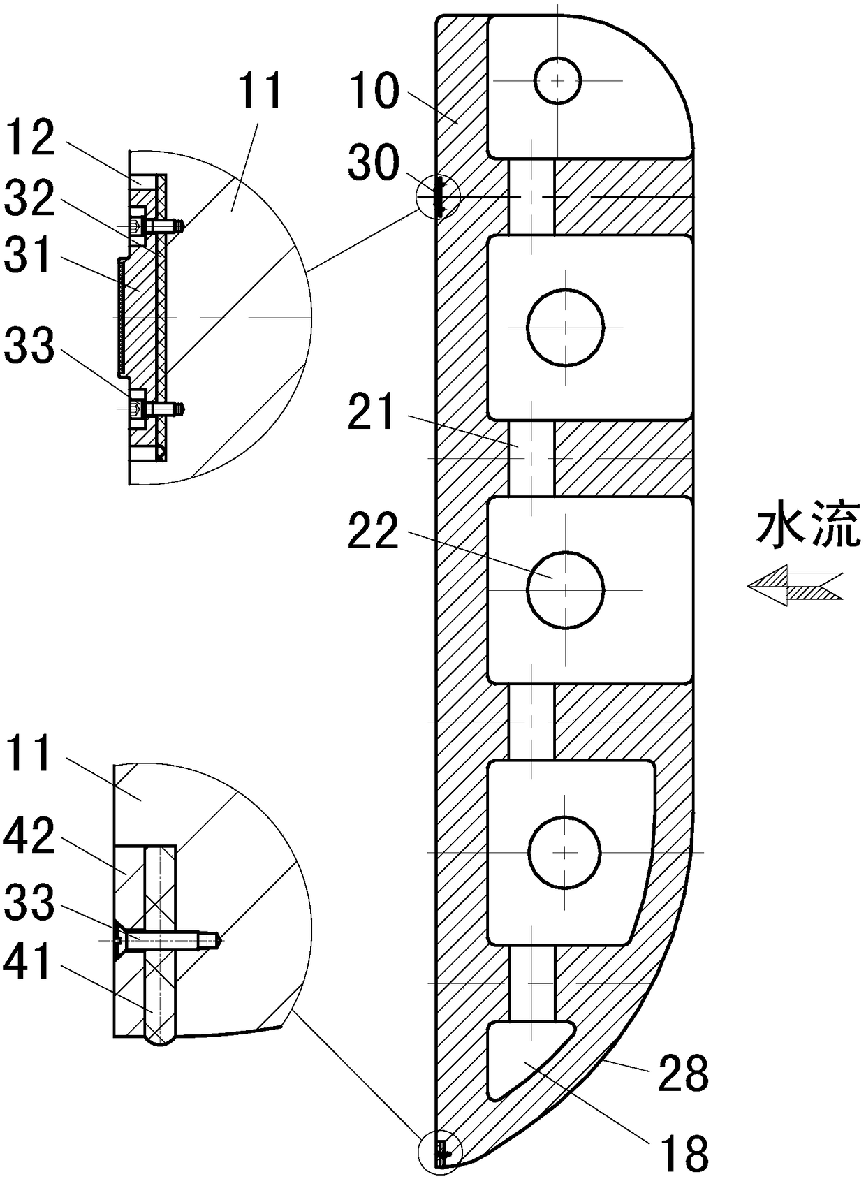 Small-orifice integral casting type plane fixed wheel bulkhead gate