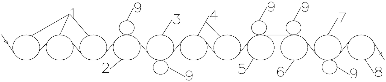 Longitudinal drawing method and device of two-directional drawn polyester film