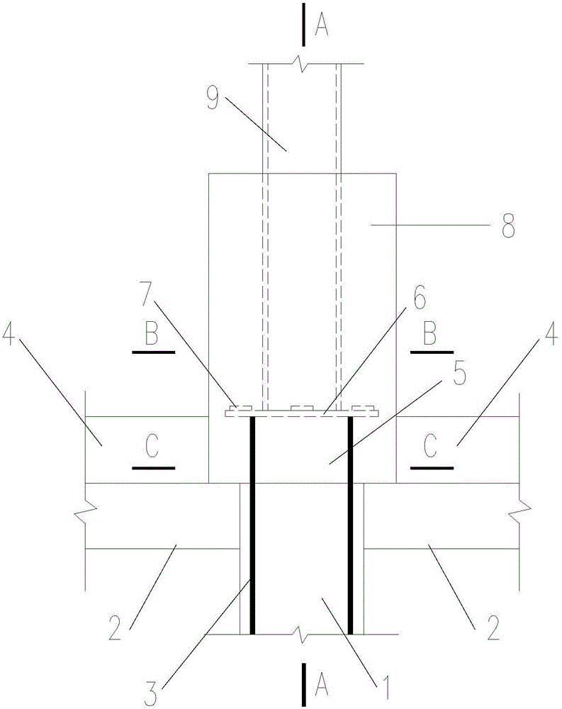 A construction method for adding layered steel frame column foot joints on the top of a multi-storey concrete frame structure