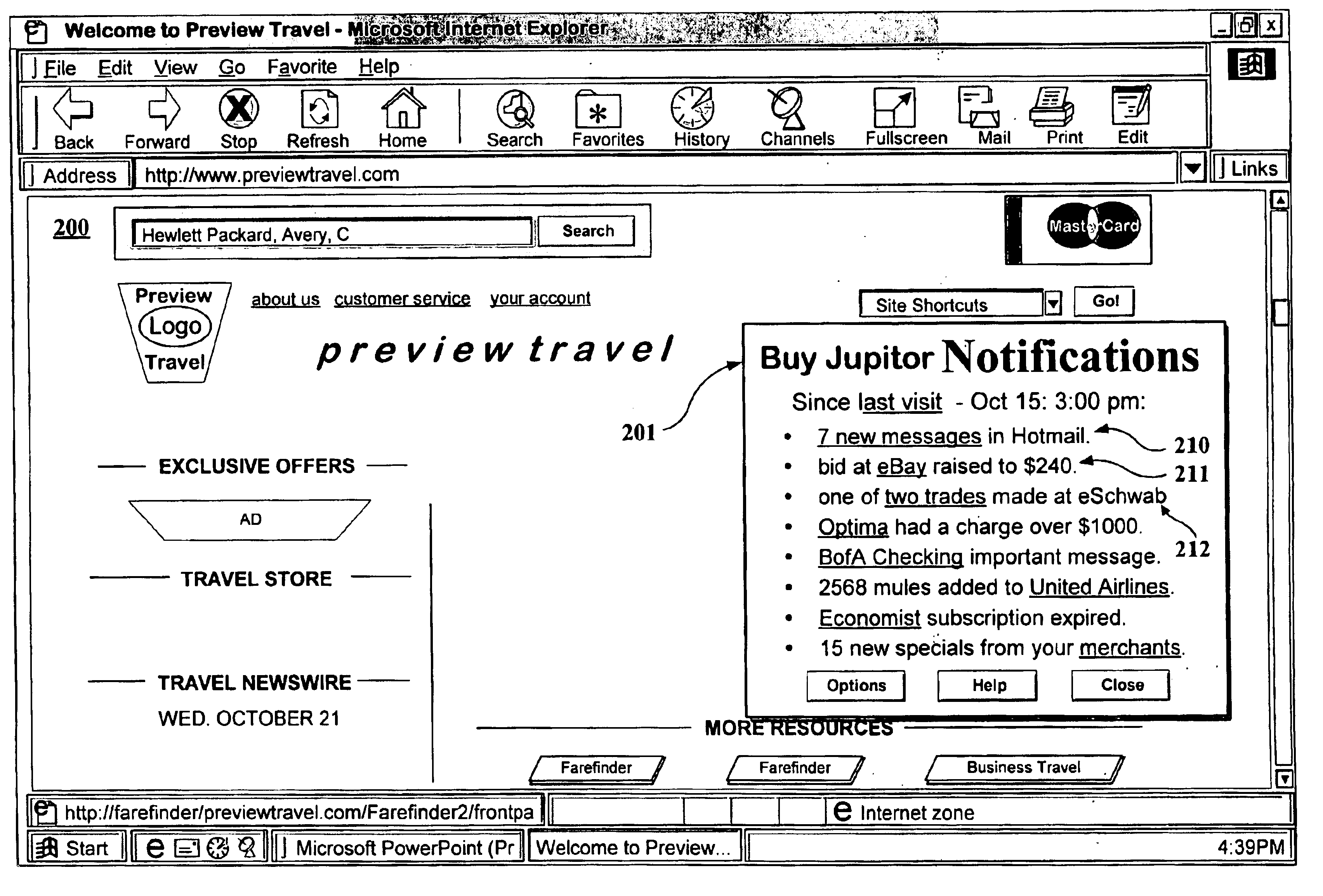 Web based email control center for monitoring and providing a sumary of the detected event information organized according to relationships between the user and network sites