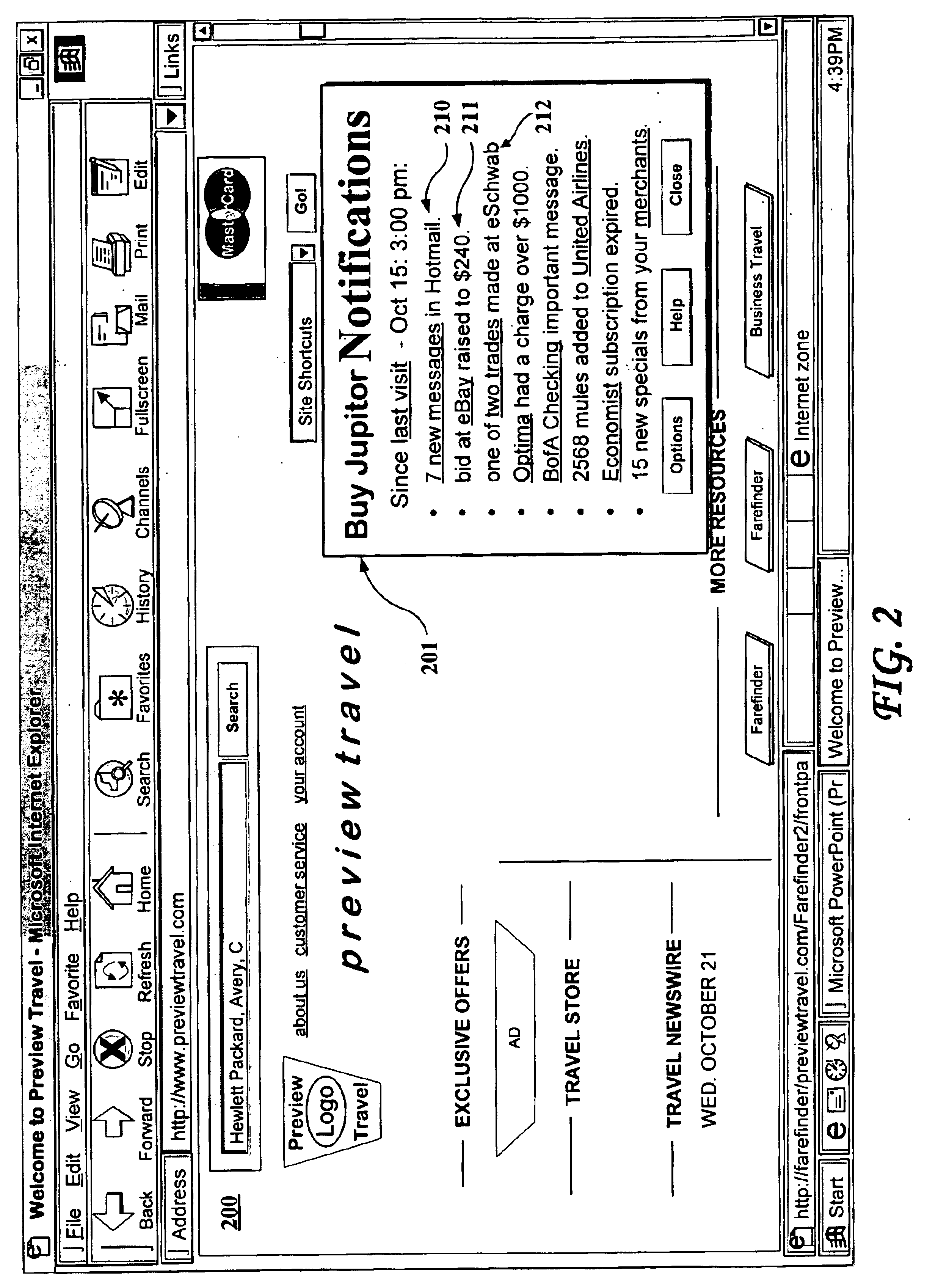 Web based email control center for monitoring and providing a sumary of the detected event information organized according to relationships between the user and network sites