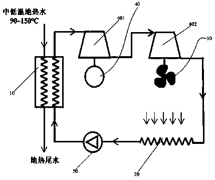 ORC magnetic levitation power generation system capable of achieving gradient utilization of residual pressure of medium and low temperature geotherm