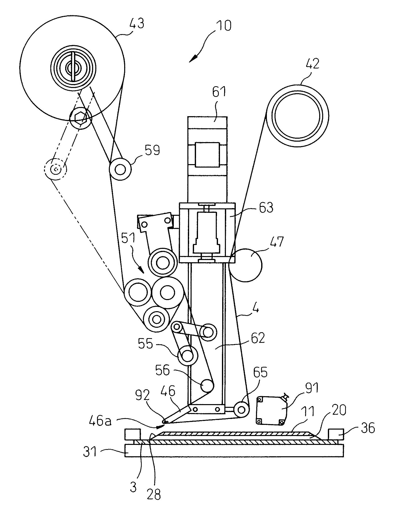 Peeling tape adhering method and peeling tape adhering device