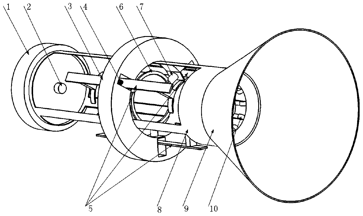 AUV (Autonomous Underwater Vehicle) recovery and release device guided by horn mouth