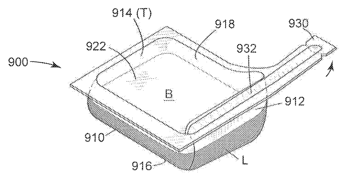 Thermoformed flexible dispensing container with integrally formed flat bottom for a stand-up configuration