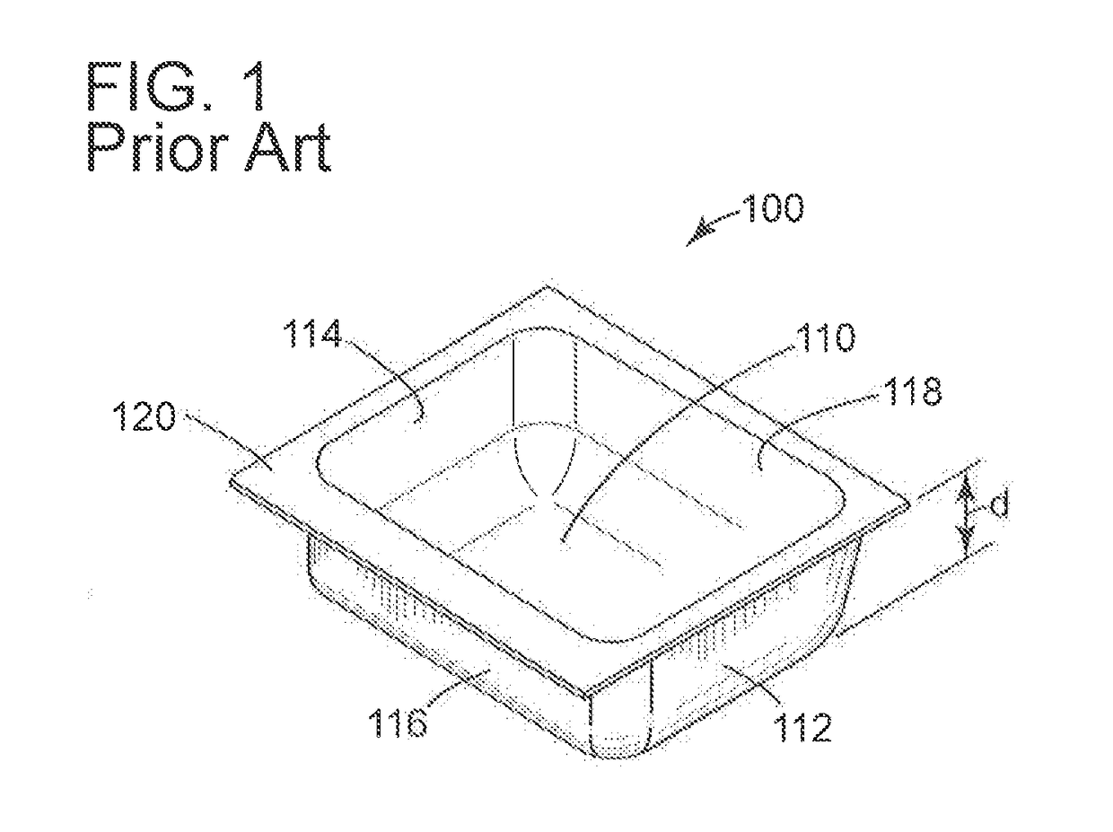 Thermoformed flexible dispensing container with integrally formed flat bottom for a stand-up configuration