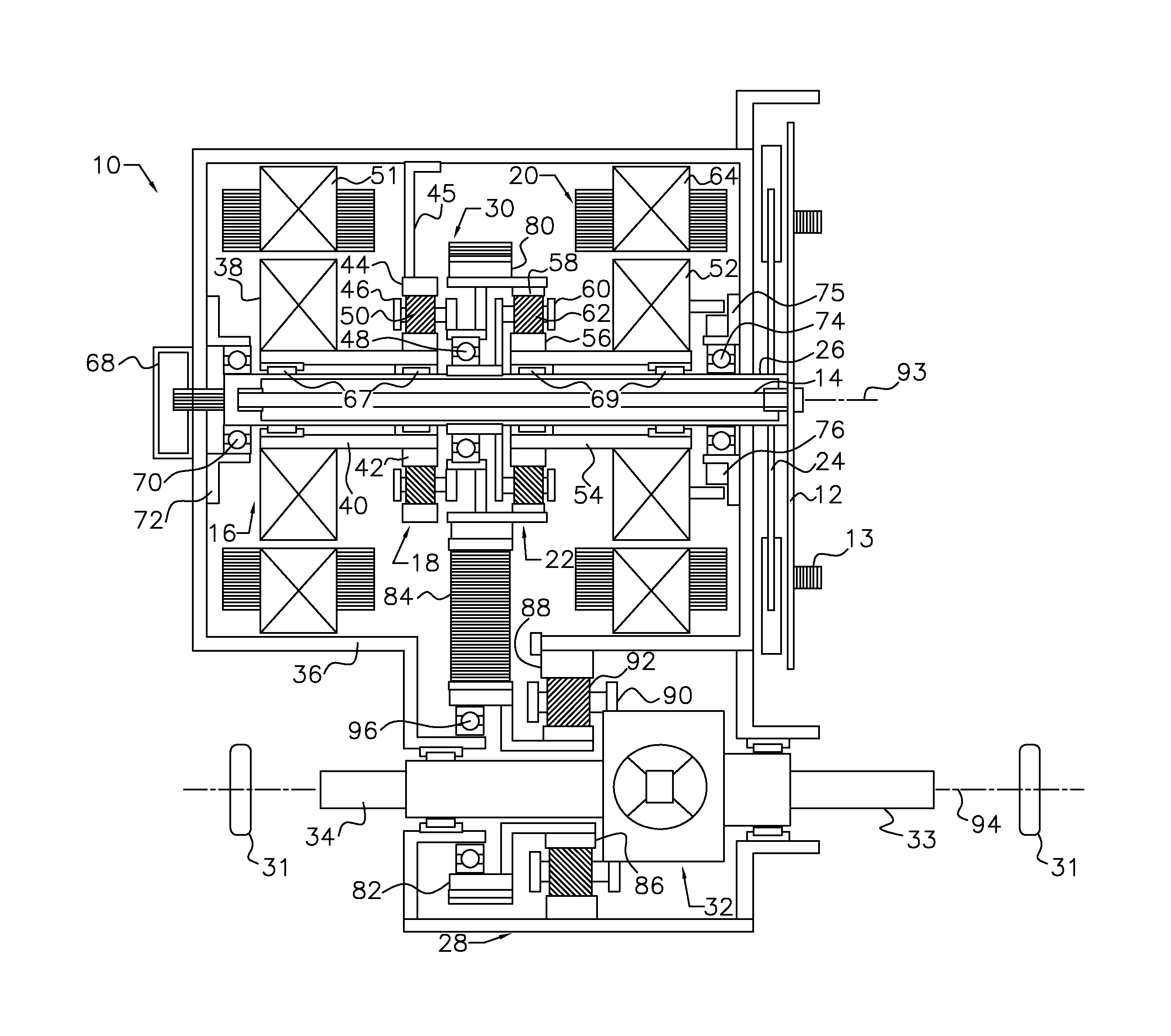 Two axis transaxle for a hybrid electric vehicle