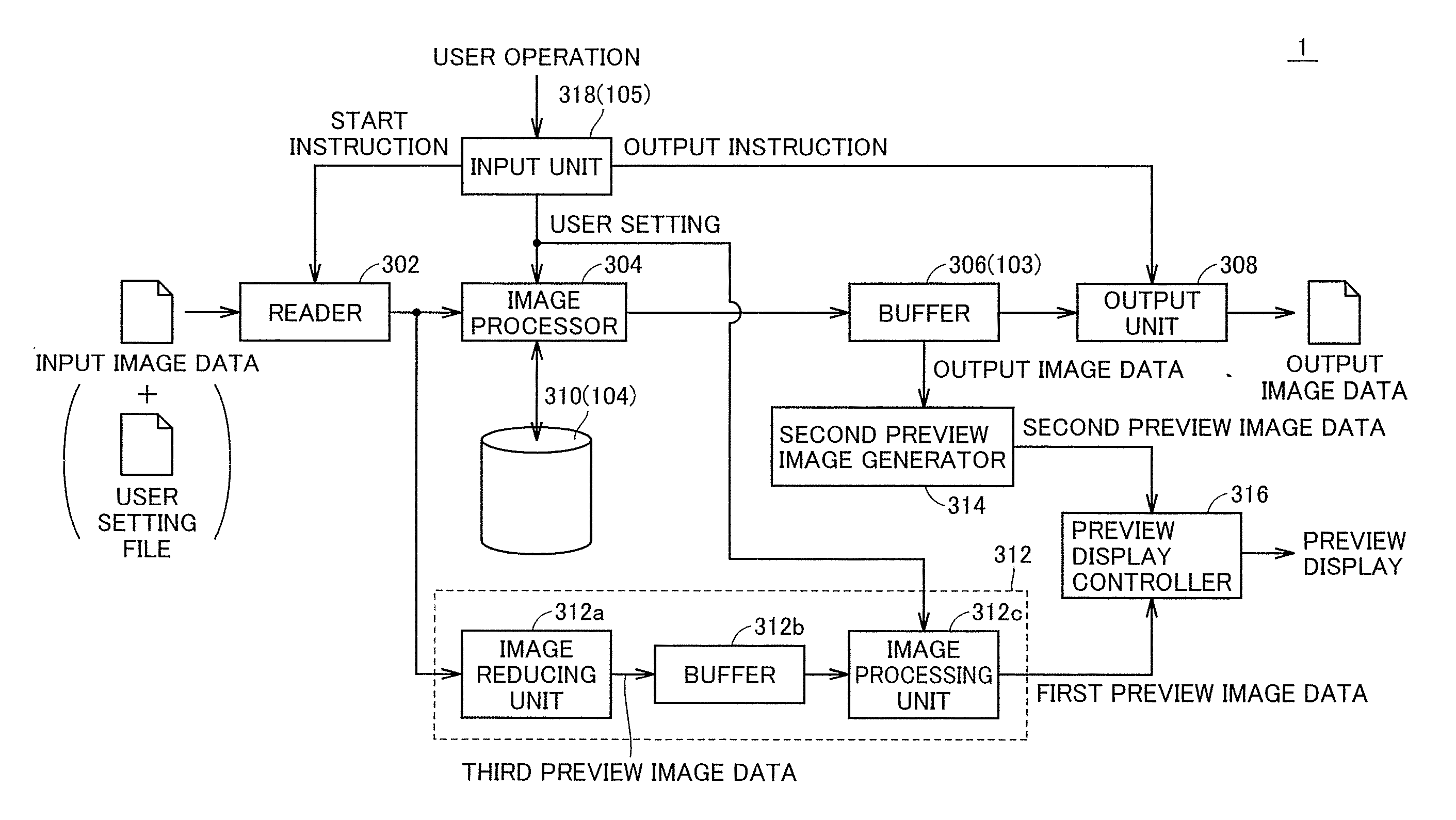 Image processing apparatus with preview display function, image processing method, and image processing program