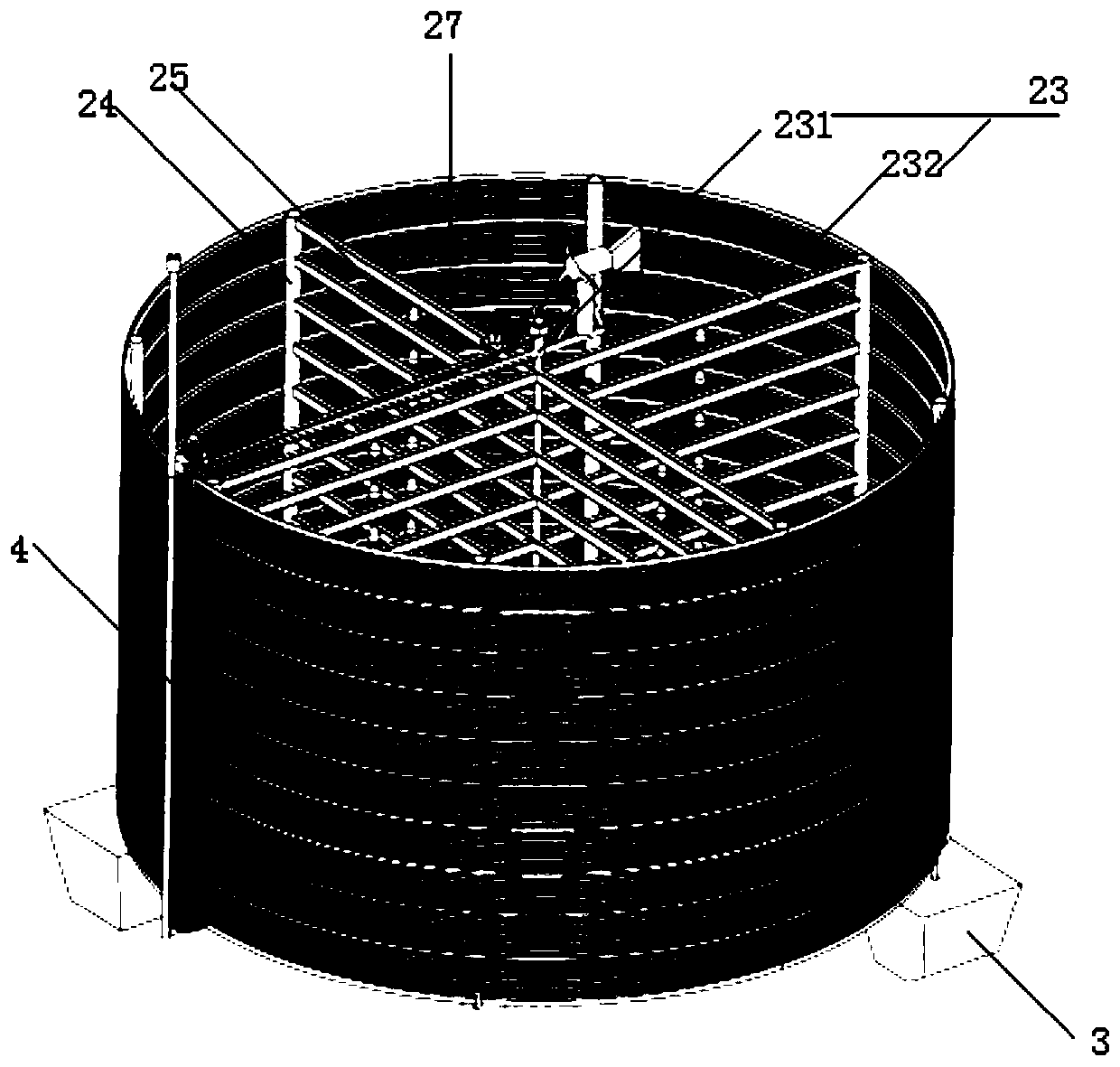 Complete submerging type breeding system for deep and high seas