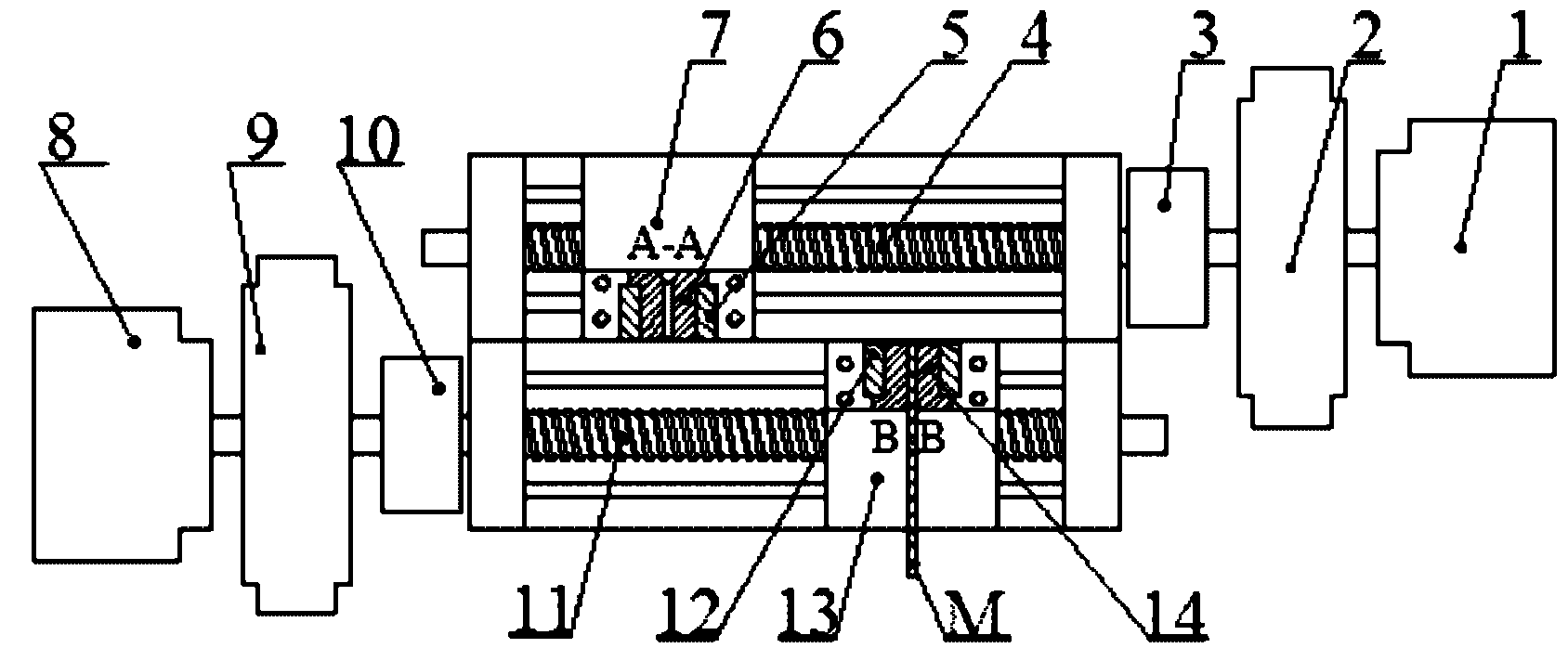 Opposite-cutting type blanking machine for driving linear motion of double screw rods by AC (Alternating Current) servo motor