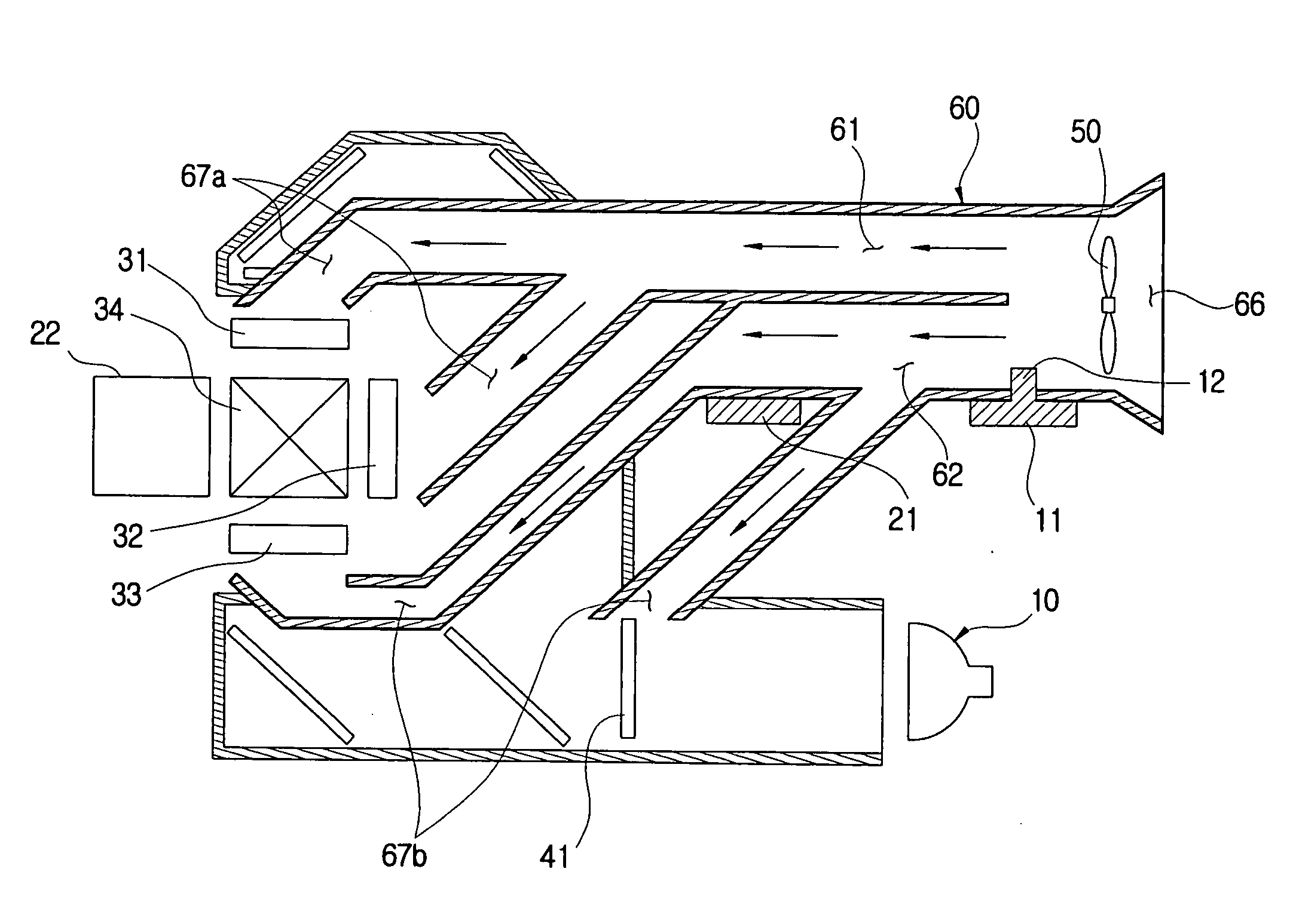 Projector having improved structure for cooling optical system