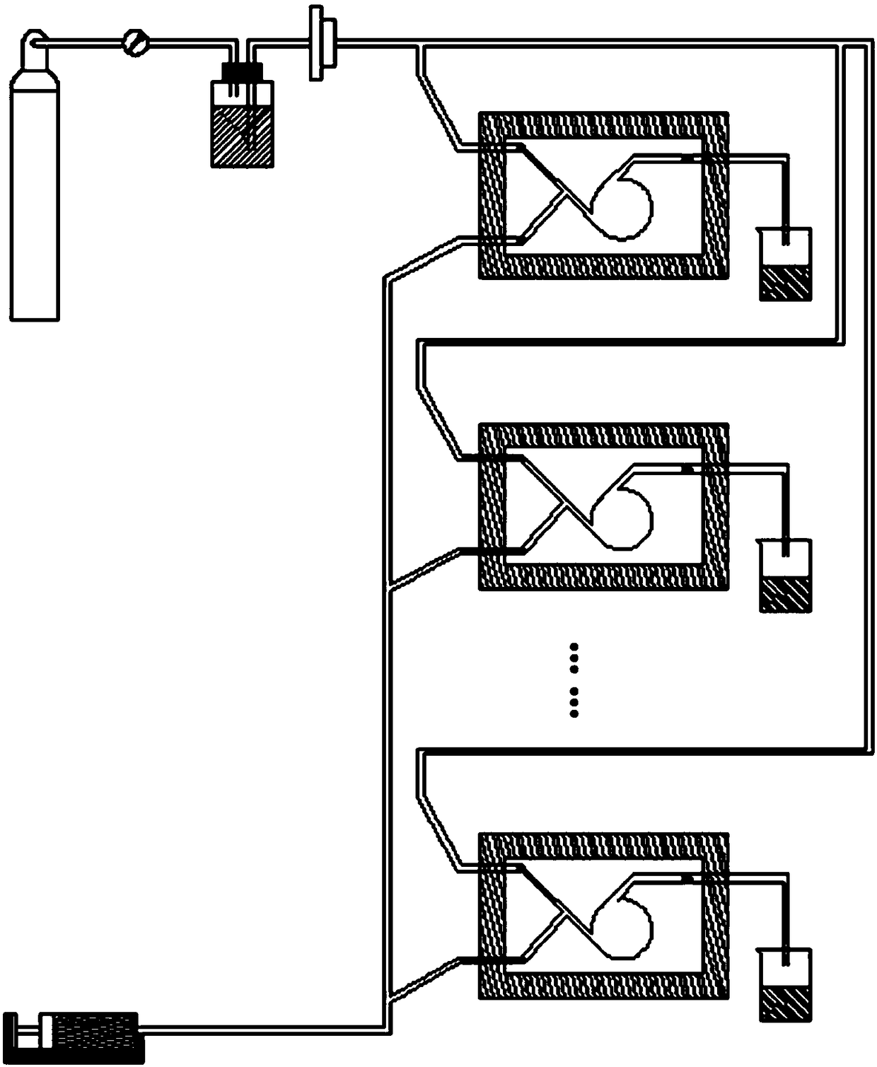 Nano-explosive preparation system and nano-explosive preparation method based on microfluidic technology.