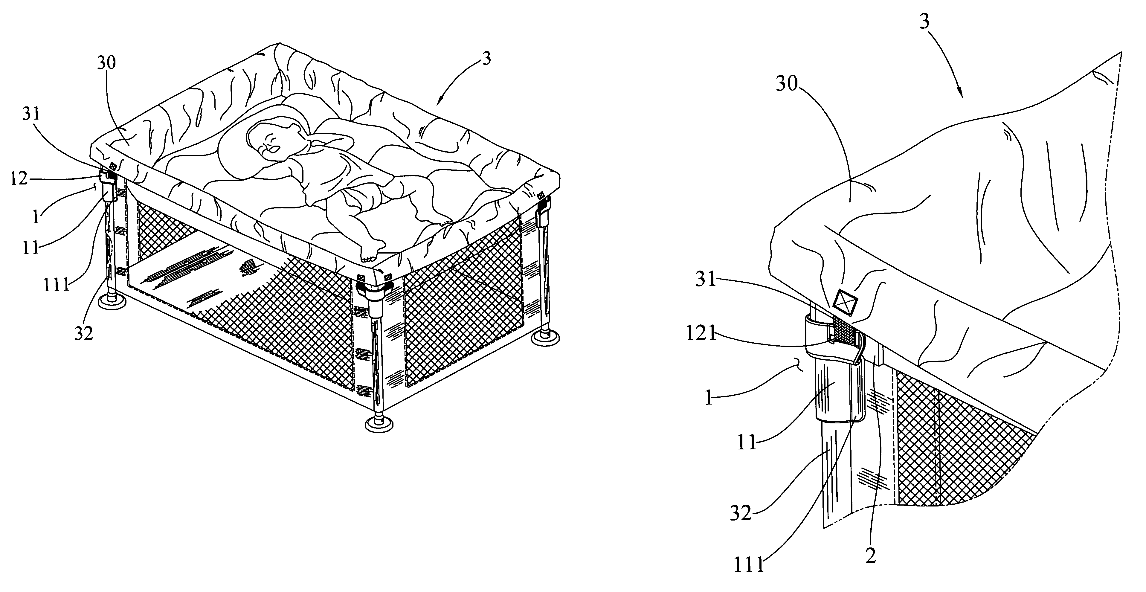 Fixing device for bed cushion of playpen