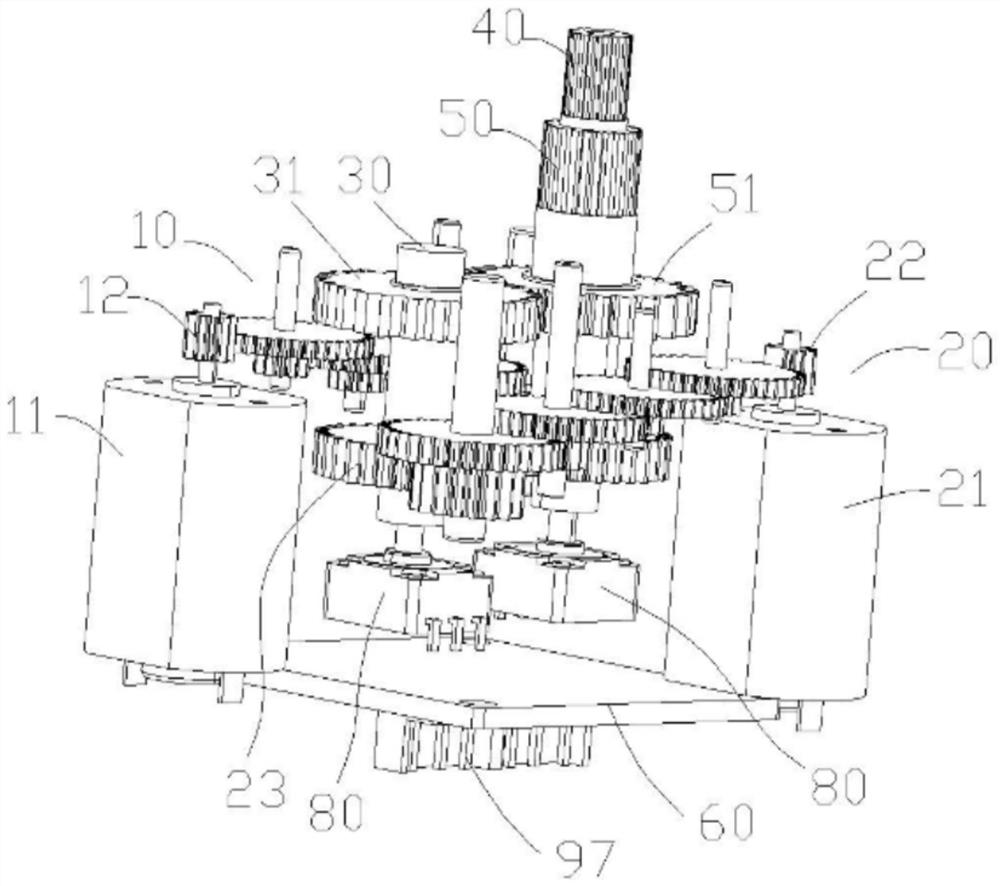 Coaxial multi-output steering engine and output method