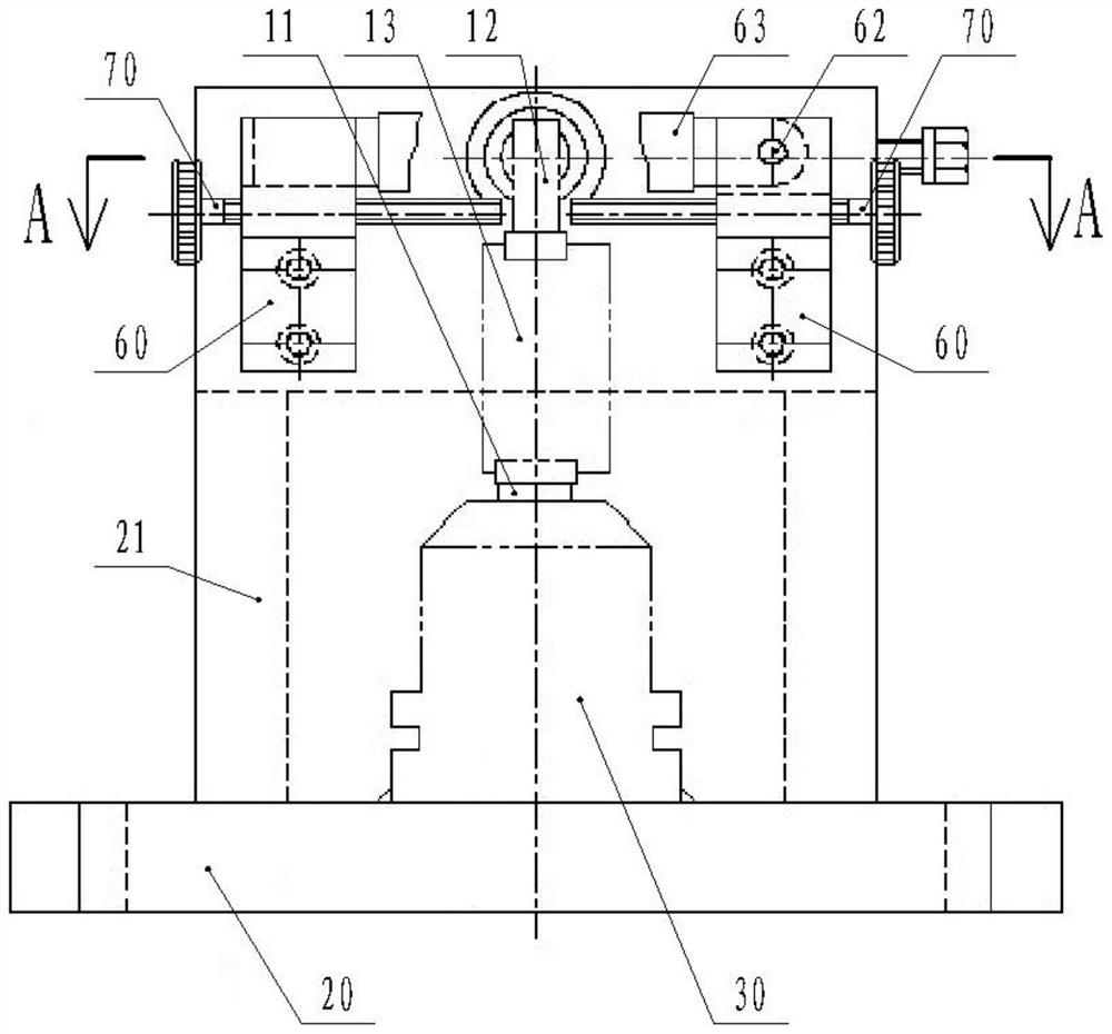 Double-journal rectifying blade center hole drilling clamp and using method thereof