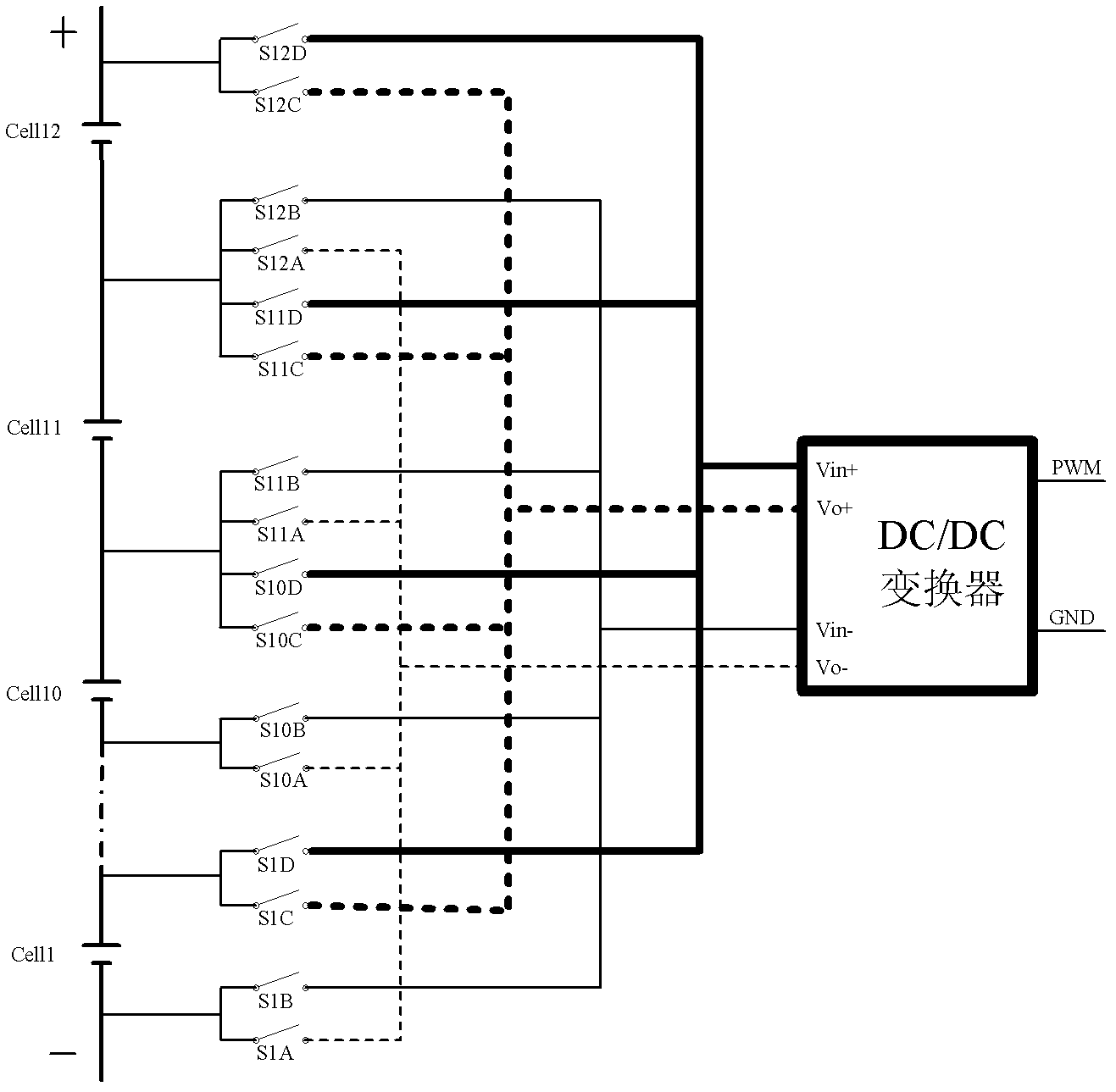 Active equalizer circuit of lithium cell pack