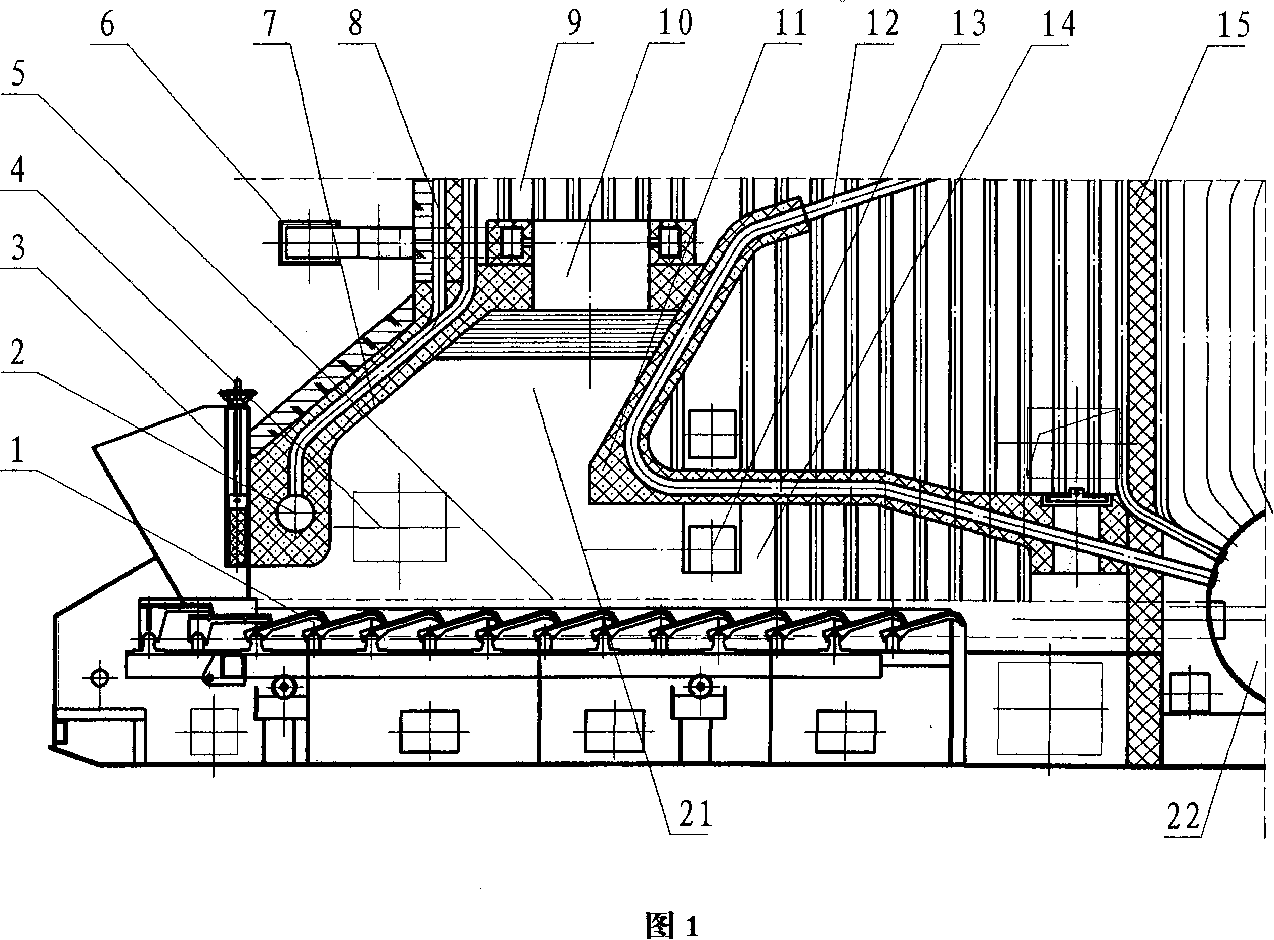 High-temperature thermal storage type combined oven arch embedded second rotational flow overfire air burning inferior fuel