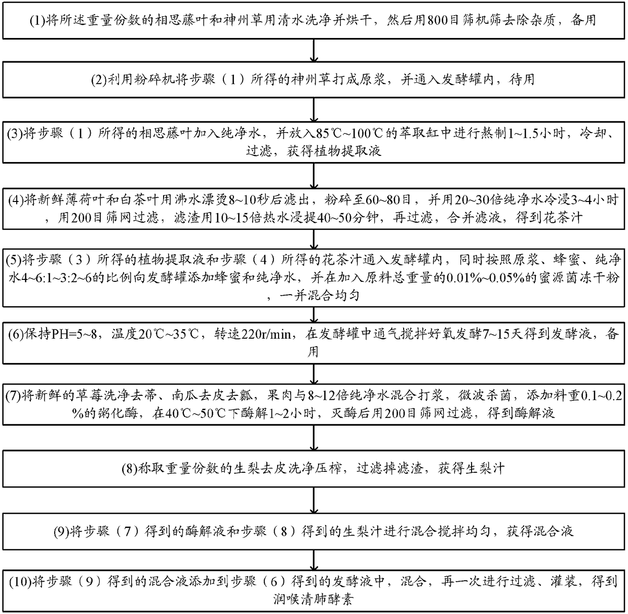 Throat-moistening and lung-clearing ferment and preparation method thereof