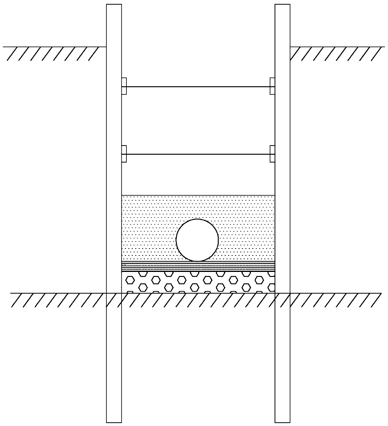 Pipeline construction method of excavating groove and burying pipe