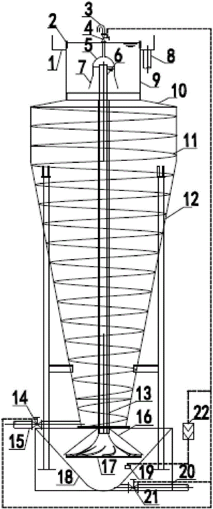 Rotational flow type spiral sedimentation device with automatic control system sludge discharge function