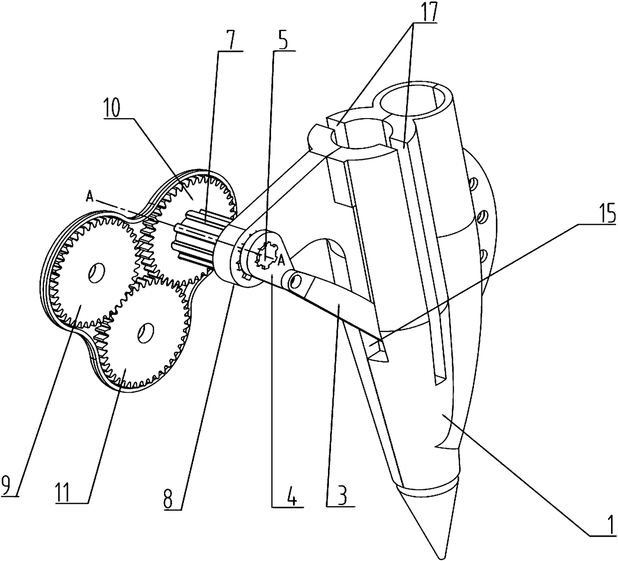 Combination mechanism of solid chemical fertilizer piercing and injection